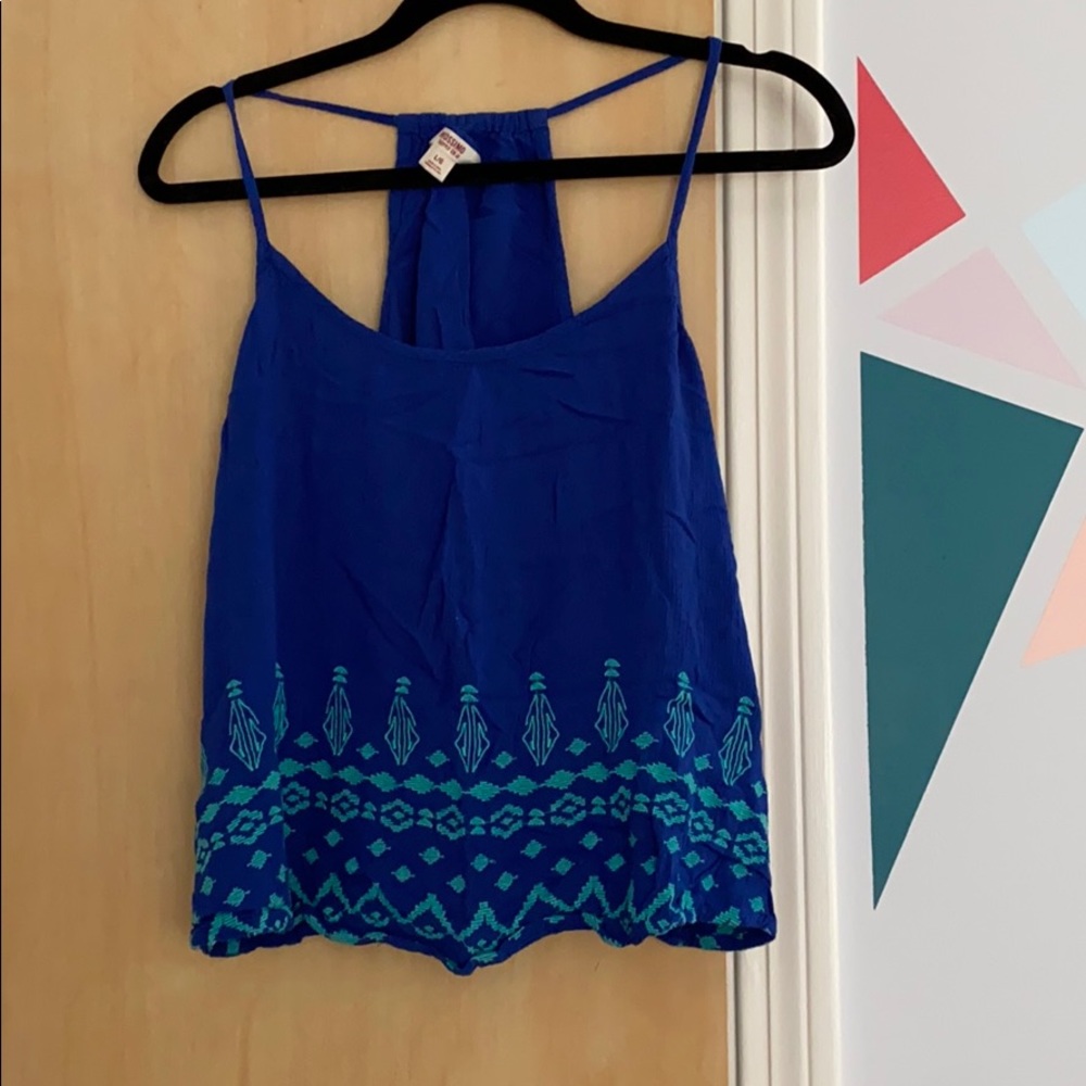 Blue embroidered tank top